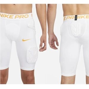 Nike Pro Dri Fit Football Padded White Shorts Metallic Gold Swoosh Men’s XL